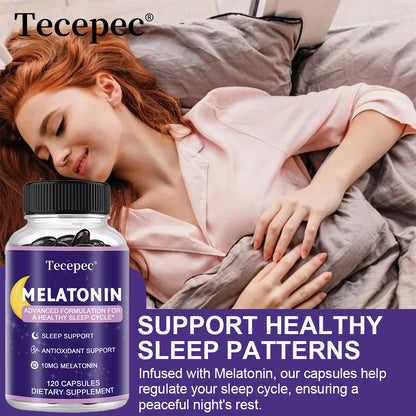 Tecepec Melatonin 10mg Sleep Support Capsules | Advanced Formula for Restful Sleep | 120 Capsules