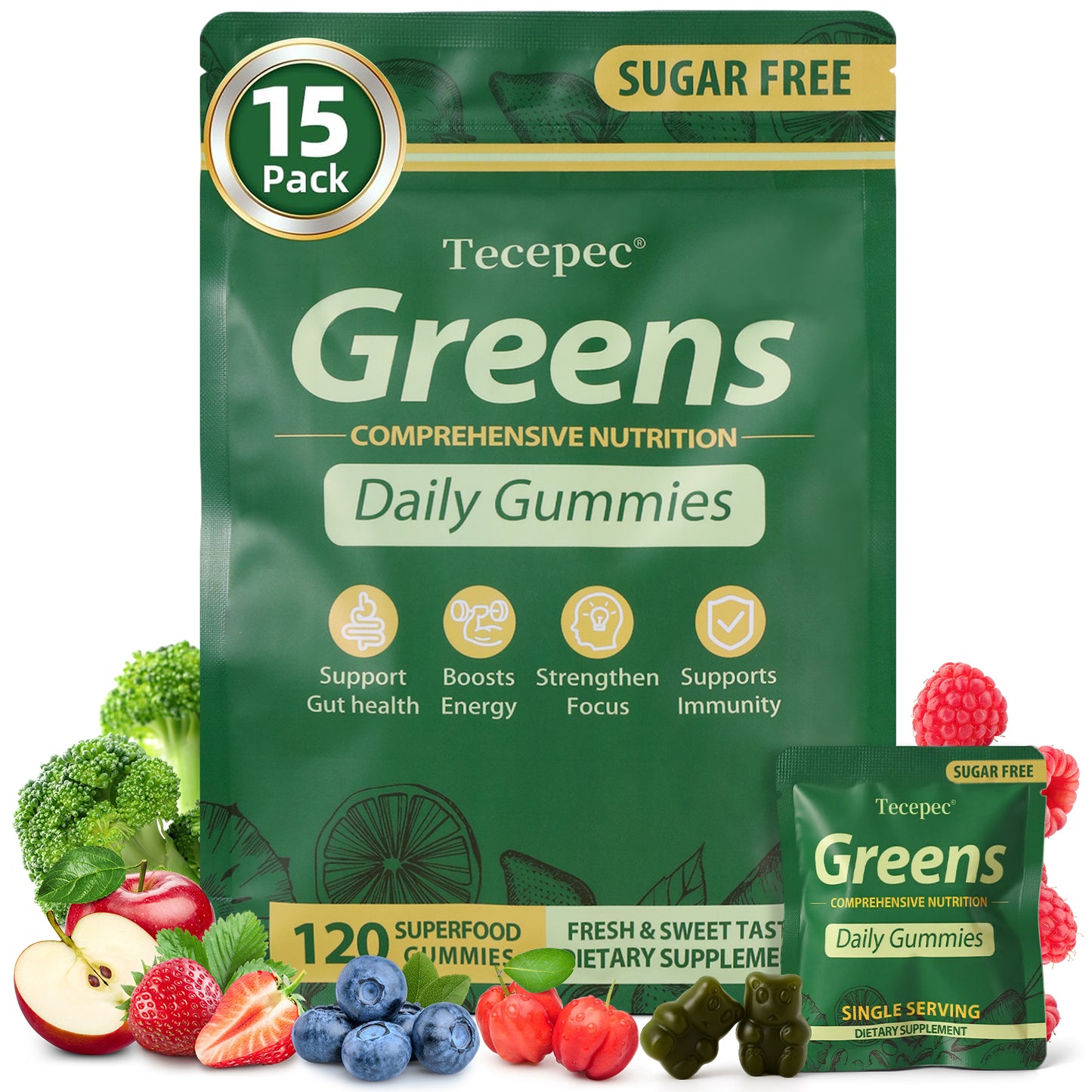 Daily Greens Gummies – Fruits, Veggies & Adaptogens for Digestive Support