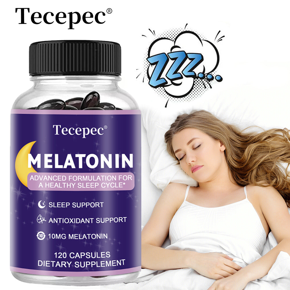 Tecepec Melatonin 10mg Sleep Support Capsules | Advanced Formula for Restful Sleep | 120 Capsules