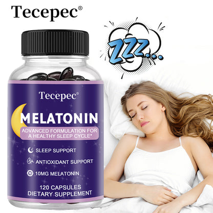 Tecepec Melatonin 10mg Sleep Support Capsules | Advanced Formula for Restful Sleep | 120 Capsules