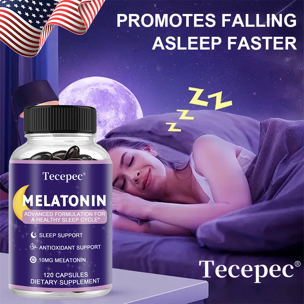 Tecepec Melatonin 10mg Sleep Support Capsules | Advanced Formula for Restful Sleep | 120 Capsules