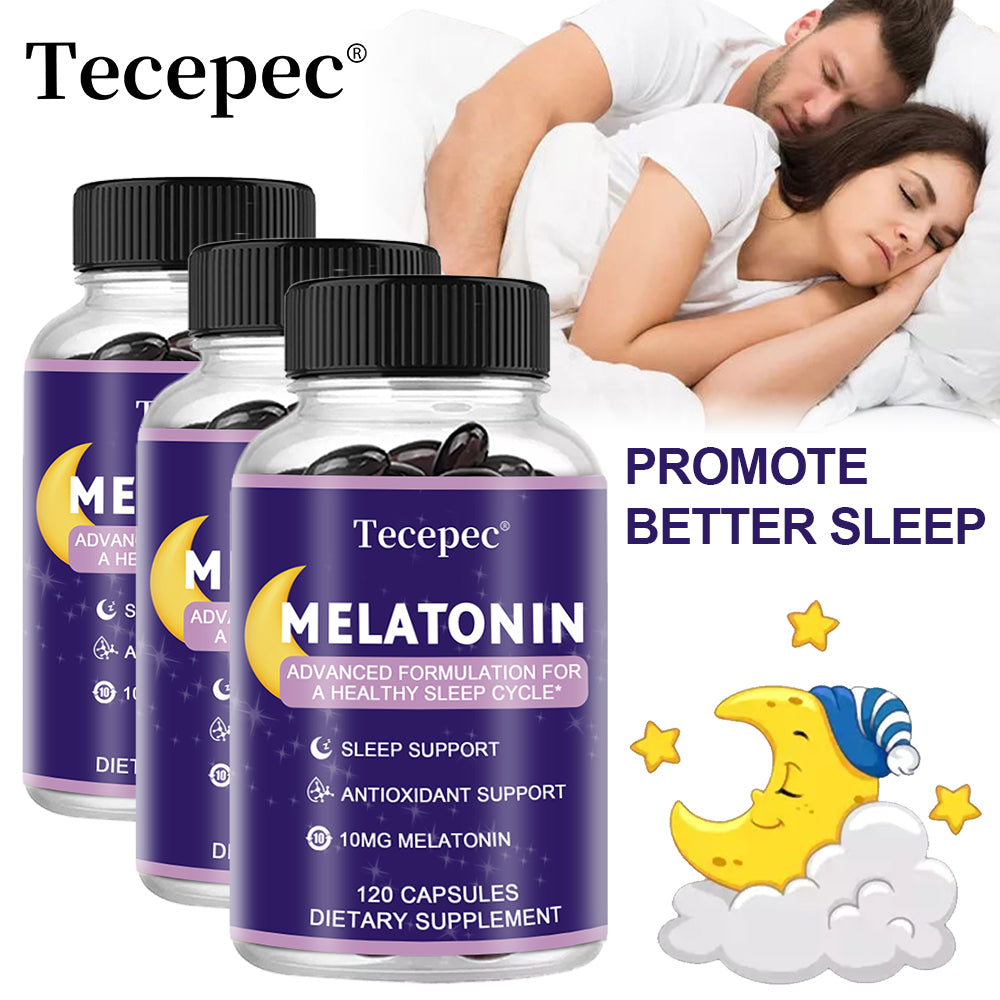 Tecepec Melatonin 10mg Sleep Support Capsules | Advanced Formula for Restful Sleep | 120 Capsules